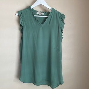 LOFT Sage Green Cap-Sleeve Blouse-Size M